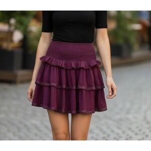 DO+BE Womens M Maroon Burgundy Mini Skort Ruffle Studded Tiered Cottagegore Boho